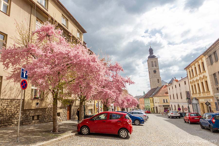 Photo of one of the streets with parking spaces in Kutna Hora.